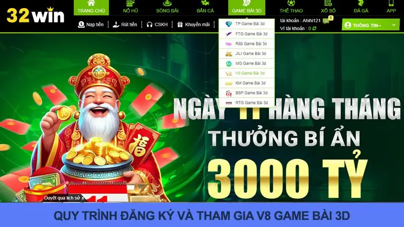 Các bước tham gia V8 game bài 3D