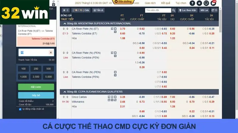 Thao tác cá cược thể thao CMD tại 32win rất dễ dàng