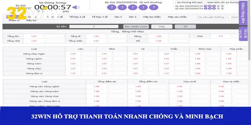 32win hỗ trợ thanh toán nhanh chóng và minh bạch