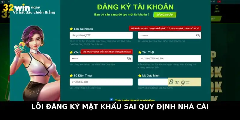Lỗi đăng ký mật khẩu sai quy định nhà cái 