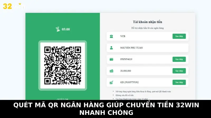 Quét mã QR ngân hàng giúp chuyển tiền 32Win nhanh chóng Quét mã QR ngân hàng giúp chuyển tiền 32Win nhanh chóng 