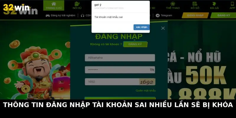 Thông tin đăng nhập tài khoản sai nhiều lần sẽ bị khóa